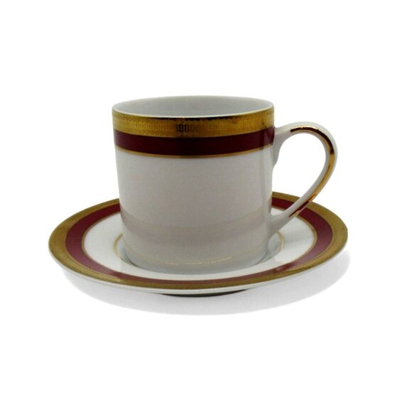 LA VAISSELLERIE Fine PORCELAIN Cup Saucer Gold Red Accents Vaiselle Vintage - Picture 6 of 10